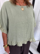 Load image into Gallery viewer, GINA Khaki Frill Top
