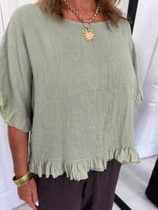 GINA Khaki Frill Top