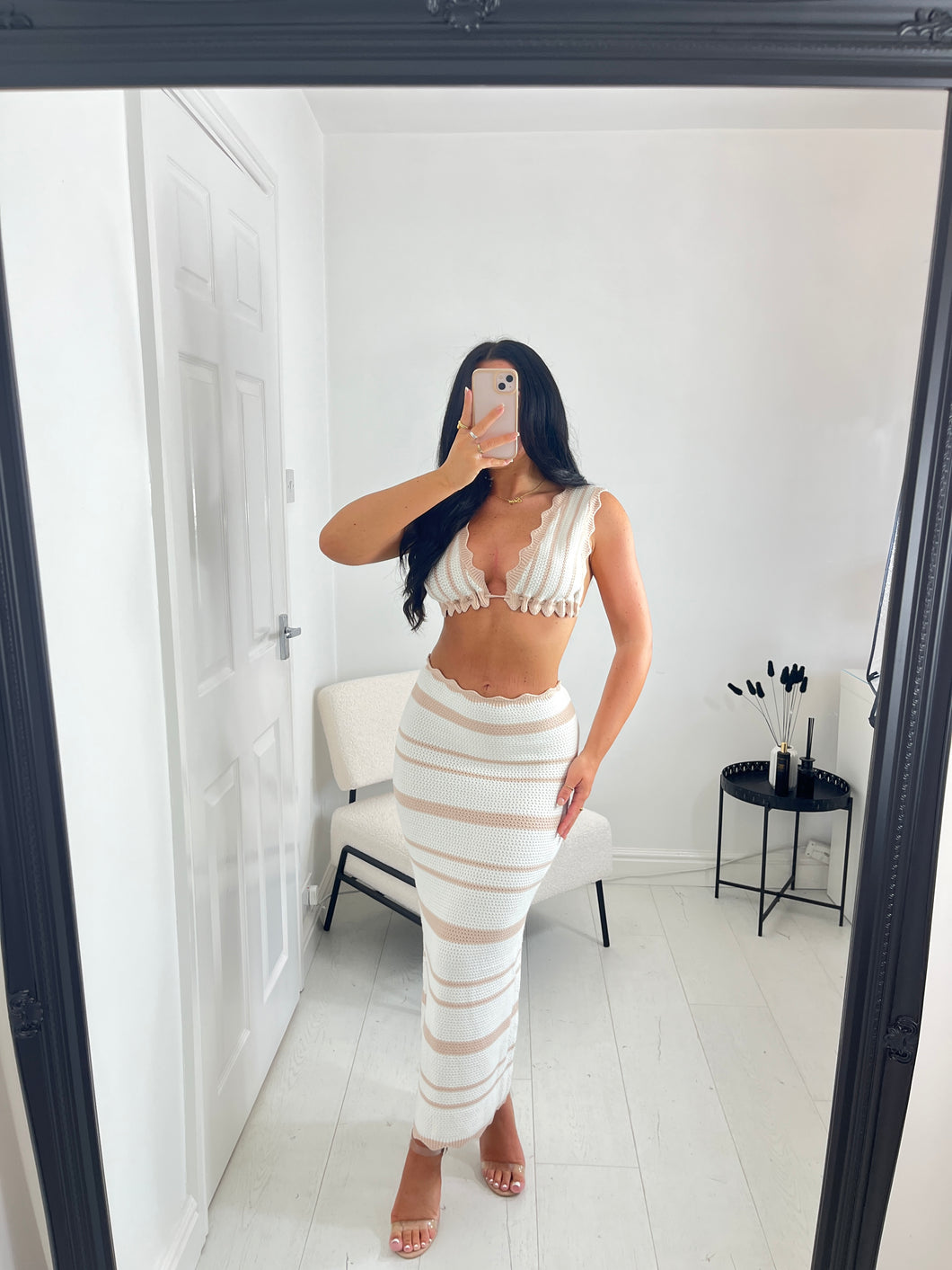 ANNIE Taupe/White Stripe Knit Co Ord