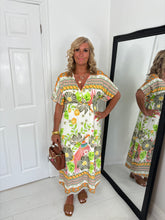 Load image into Gallery viewer, AMBER Green/Orange Exotic Print Dress
