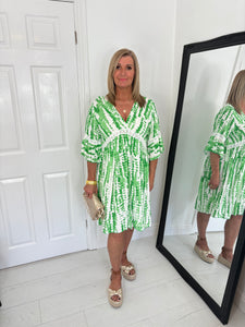TAMARA Green/White Smock Dress