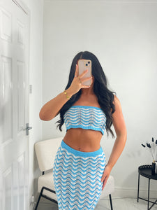 ZOE Blue/White Crochet Bandeau Co Ord