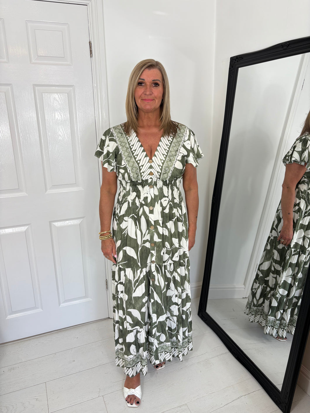 JOSS Khaki Midaxi Pattern Dress
