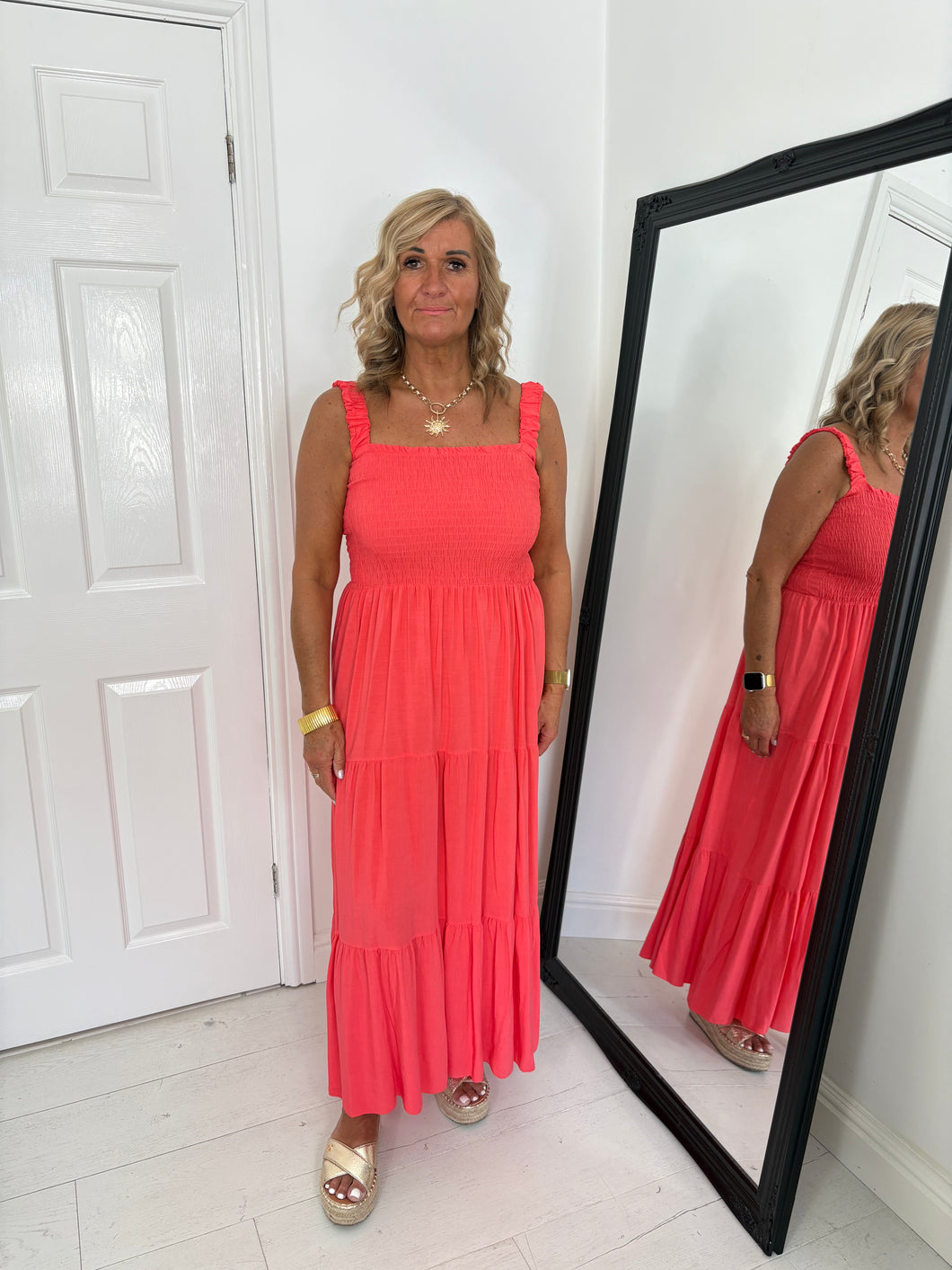 LILY Coral Tiered Sun Dress