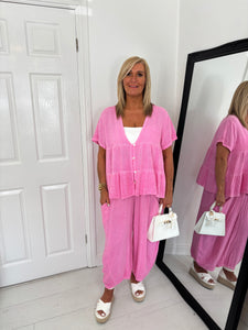 TIFFANY Bubblegum Pink Linen Mix Barrel Leg Co Ord