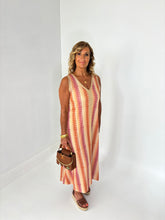 Load image into Gallery viewer, CORA Peach/Pink With Metallic Gold Midaxi Dress

