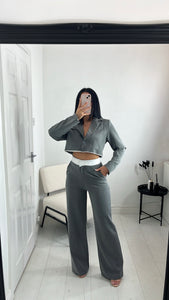 CARLY Grey Cropped Blazer Co Ord