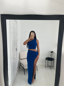 JOSIE Glitter Blue Slit Skirt Co Ord