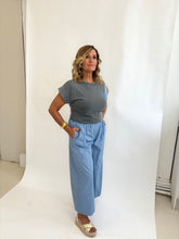 Load image into Gallery viewer, MEG Cotton Cropped Wide Leg Denim Blue Trouser
