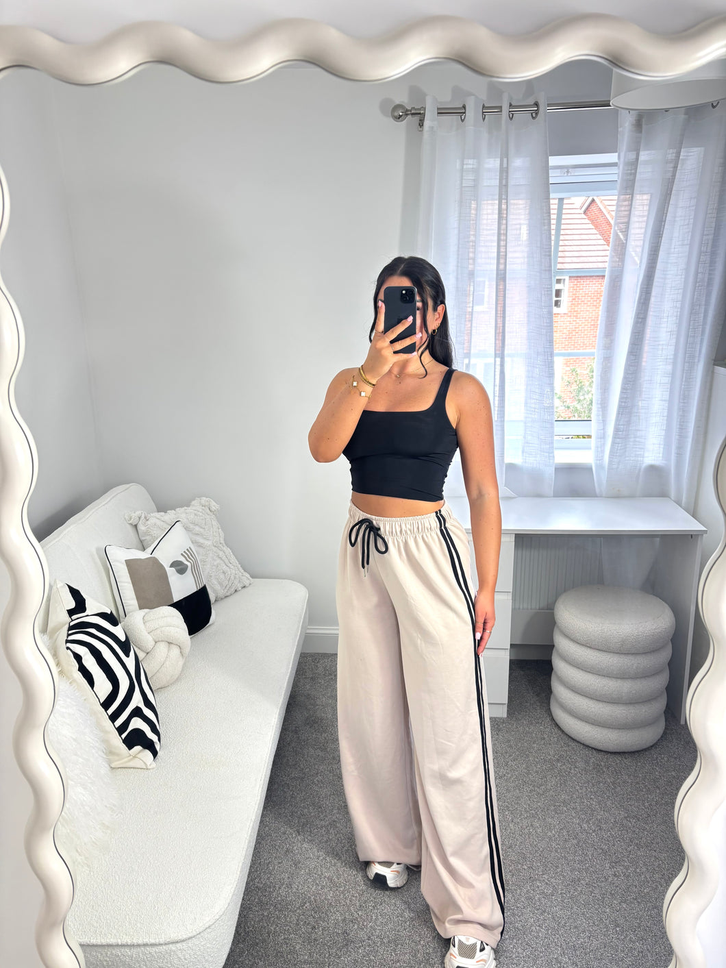 JAMIE Beige Stripe Wide Leg Jogger