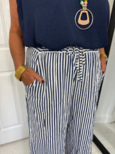 Load image into Gallery viewer, SARA Navy/Off White Light Linen Stripe Trouser
