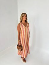 Load image into Gallery viewer, CORA Peach/Pink With Metallic Gold Midaxi Dress

