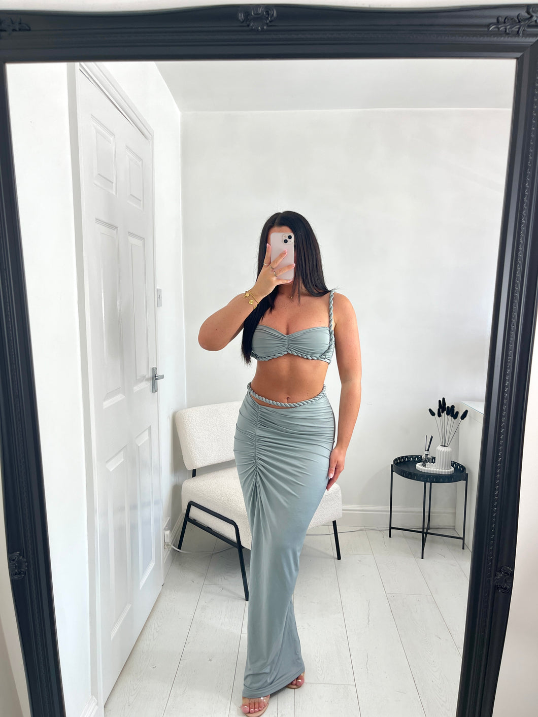 ZOEY Grey Twist Rope Strap Maxi Co Ord