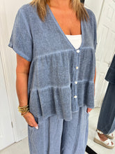 Load image into Gallery viewer, TIFFANY Denim Blue Linen Mix Barrel Leg Co Ord
