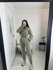 TILLIE Green Ruched Sleeve Tracksuit