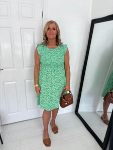 BETSY Apple Green Frill Short Dress