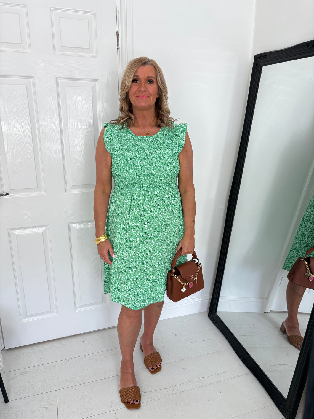 BETSY Apple Green Frill Short Dress