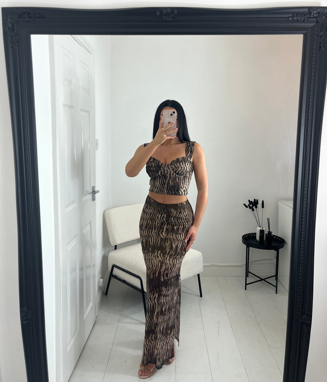 CHELSEA Brown Pattern Mesh Co Ord