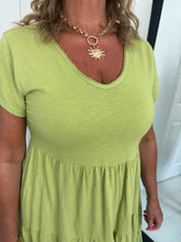 Load image into Gallery viewer, JODIE Olive Green Classic T- Shirt Tiered Dress
