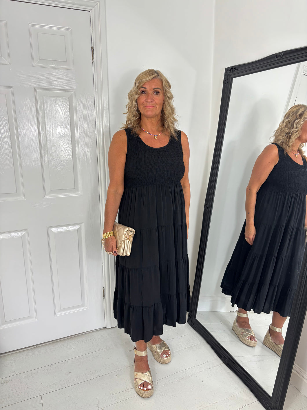LOLA Black Ruched Vest Dress