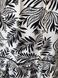 SERENA Black/White Leaf Print Midi Dress