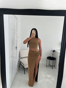 JOSIE Glitter Gold Slit Skirt Co Ord