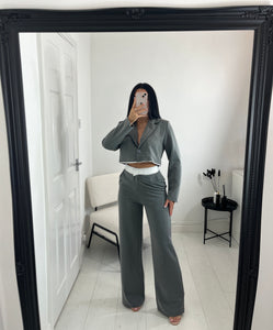 CARLY Grey Cropped Blazer Co Ord