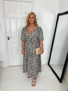 LUNA Brown/Black Leopard Cheesecloth Midi Dress