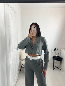 CARLY Grey Cropped Blazer Co Ord