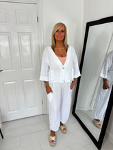 Load image into Gallery viewer, PEARL White Linen Mix Barrel leg Co Ord

