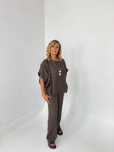 Load image into Gallery viewer, LOLA Chocolate Brown Linen Mix Co Ord With Necklace
