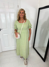 Load image into Gallery viewer, ZARA Washed Linen Shirred Khaki Dress
