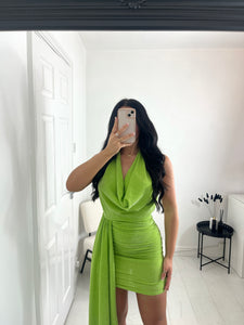 CHARLIE Green Halter Neck Backless Dress