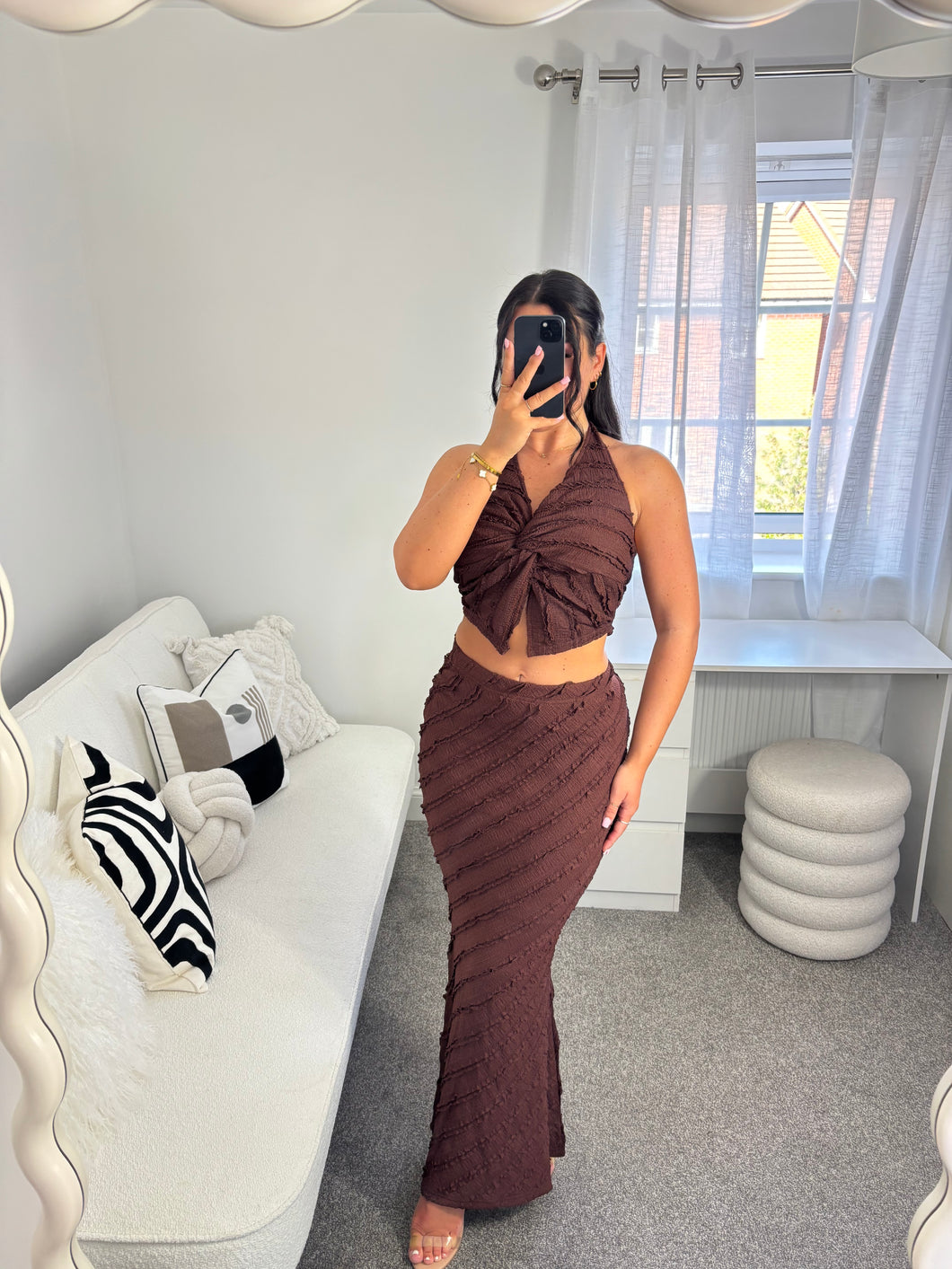 MILA Chocolate Brown Halter Neck Maxi Co Ord