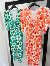 Load image into Gallery viewer, JASMINE Orange Floral Fitted Midi Dress
