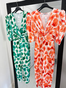 JASMINE Orange Floral Fitted Midi Dress