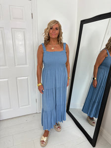 LILY Denim Blue Tiered Sun Dress