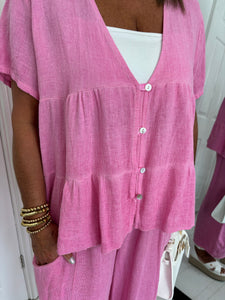 TIFFANY Bubblegum Pink Linen Mix Barrel Leg Co Ord