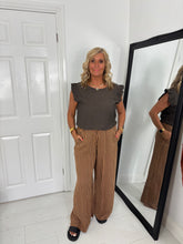 Load image into Gallery viewer, SARA Brown/Caramel Light Linen Stripe Trouser
