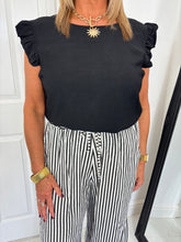 Load image into Gallery viewer, KITTY Black Button Back Detail Frill Sleeve Top
