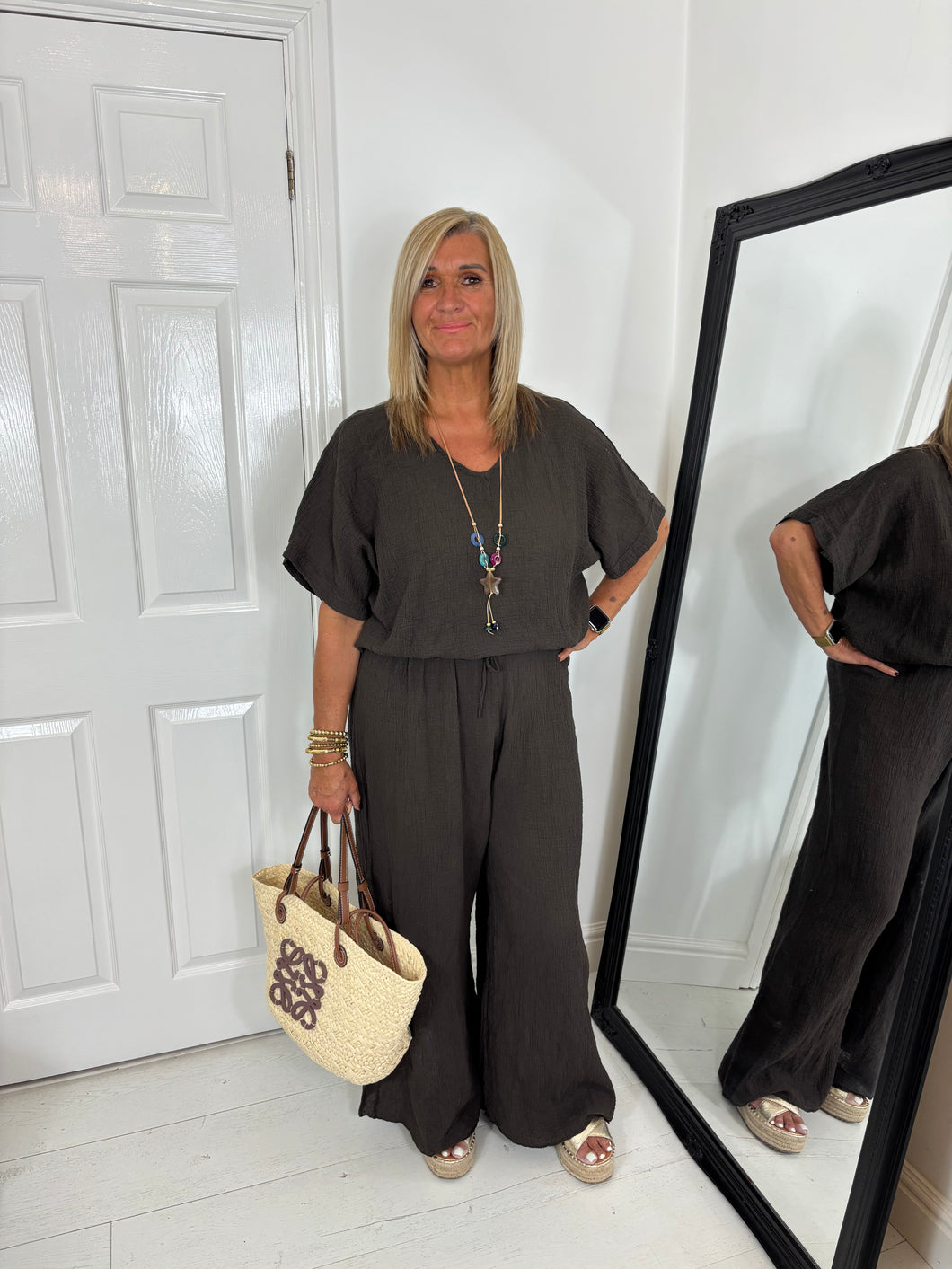TILLY Chocolate  Brown Trouser Co Ord With Necklace