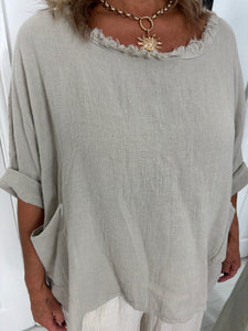 MIA Stone Frayed Neck Top