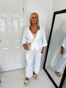PEARL White Linen Mix Barrel leg Co Ord