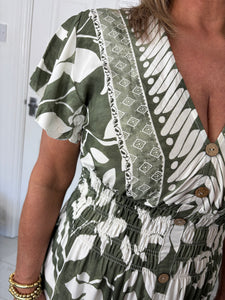JOSS Khaki Midaxi Pattern Dress