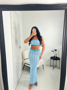 ZOE Blue/White Crochet Bandeau Co Ord