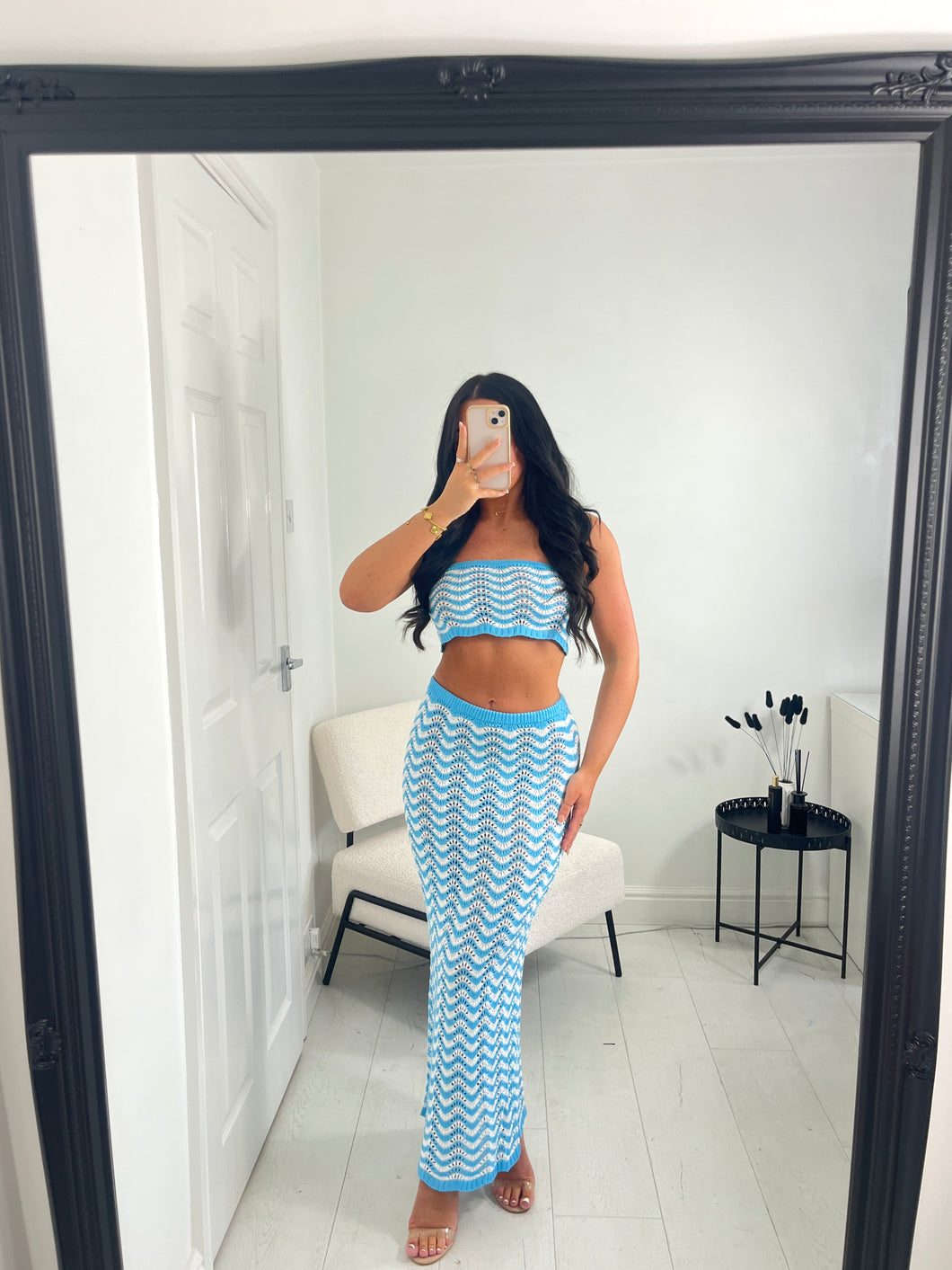 ZOE Blue/White Crochet Bandeau Co Ord