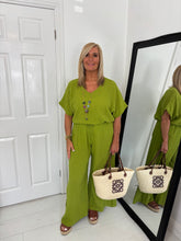 Load image into Gallery viewer, TILLY Olive Green Trouser Co Ord With Necklace
