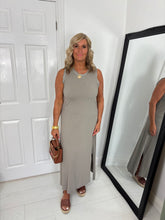 Load image into Gallery viewer, LANA Taupe Frayed Detail Basic Maxi Dress
