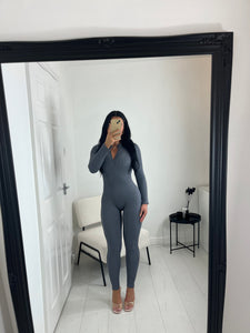 CORA Grey Long Sleeve Zip Jumpsuit