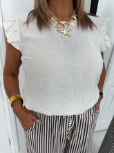 Load image into Gallery viewer, KITTY Cream Button Back Detail Frill Sleeve Top
